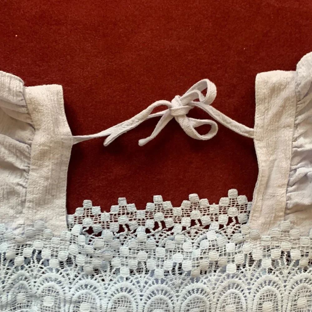 ✨WORN ONCE✨ Square Neck Lace Crochet Flowy Casual Boho Blouse - Picture 7 of 12